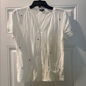 White V-Neck T-Shirt with Black Accents